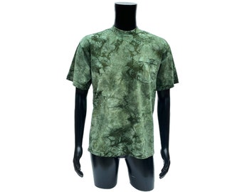 Men's Heavy Weight Cotton Tie Dye Short Sleeve Pocket T-Shirt - Army Green Hand Dyed Unisex Clothing - Gift for Dad