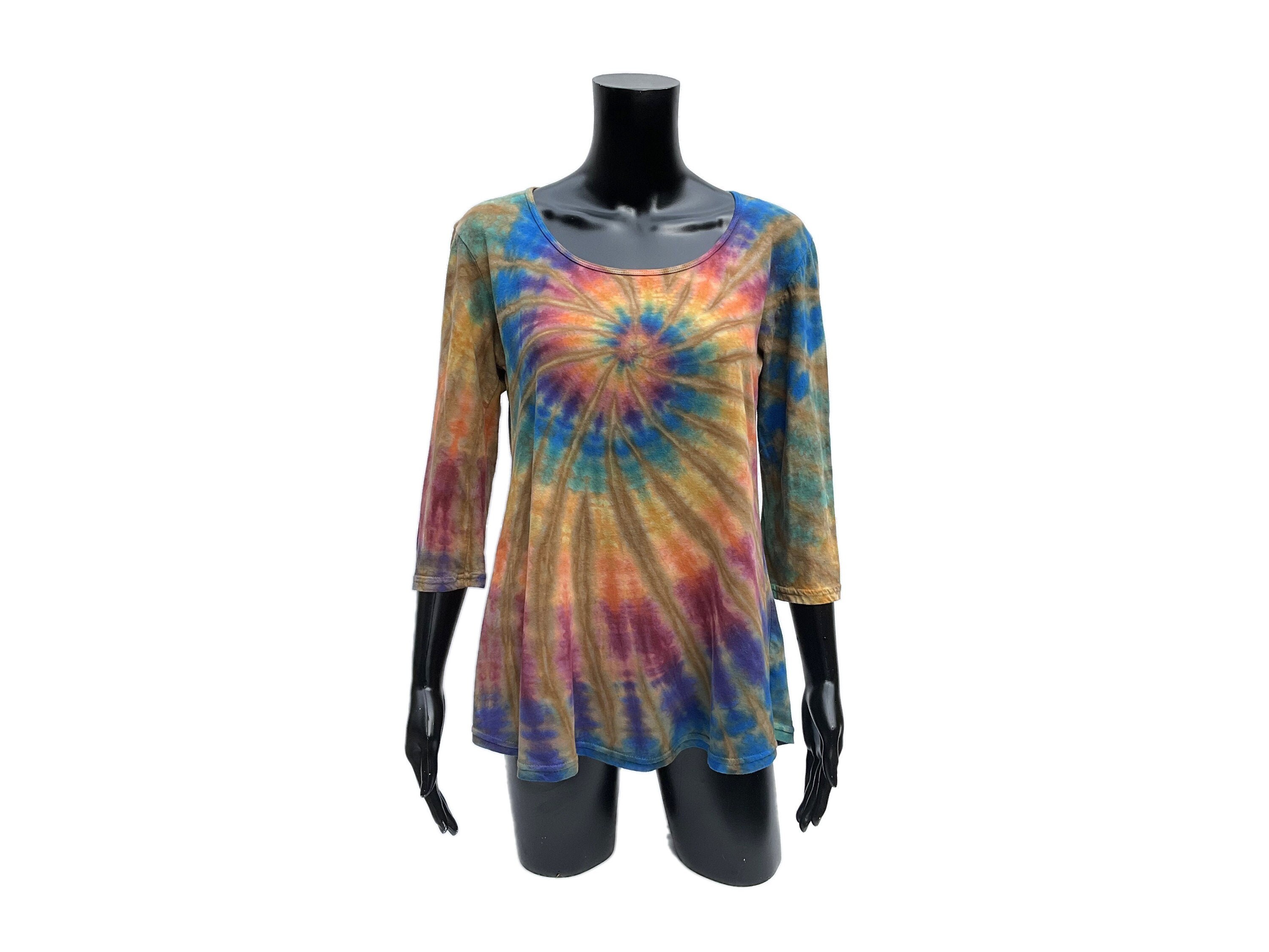 Women Plus Size Casual Tie Dye Heart Pattern Long-sleeve Tee