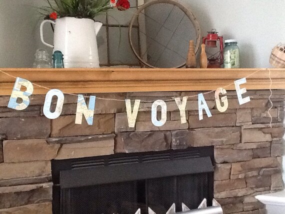 Vintage Map Bon Voyage Sign Travel Theme Party Decor Etsy