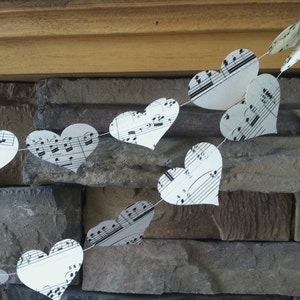 upcycled vintage music sheets heart garland; vintage music heart bunting; holiday music garland