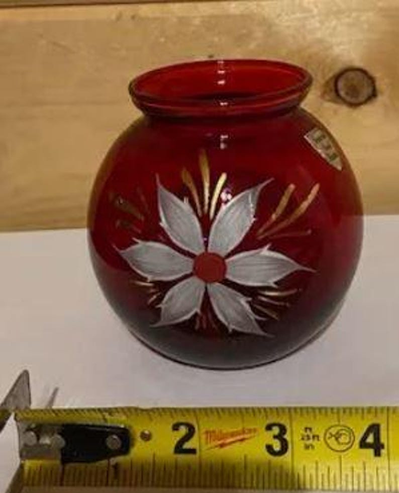 Ruby Red Floral! Vintage Hand Painted Imperial Glass Vase - Etsy
