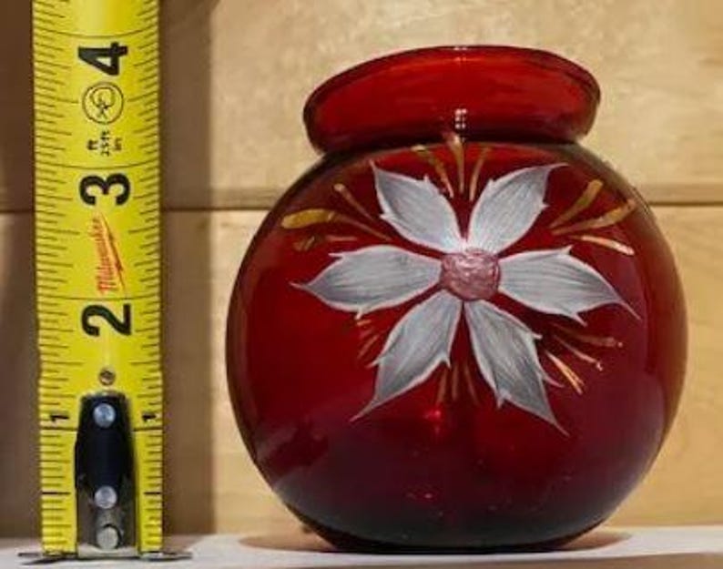 Ruby Red Floral! Vintage Hand Painted Imperial Glass Vase - Etsy