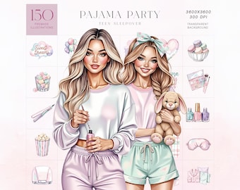 Pajama Party Clipart Kit, Teen Sleepover Watercolor Set - Etsy