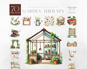 Garden Clipart Kit, Cottagecore Botanical Watercolor Set