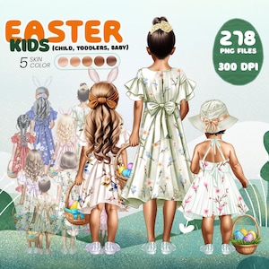 Ostern Kinder Clipart Bundle - 278 PNG-Dateien, Kind Kleinkind Baby Illustrationen, 5 Hauttöne, hochauflösende 300 DPI, kommerzielle Nutzung
