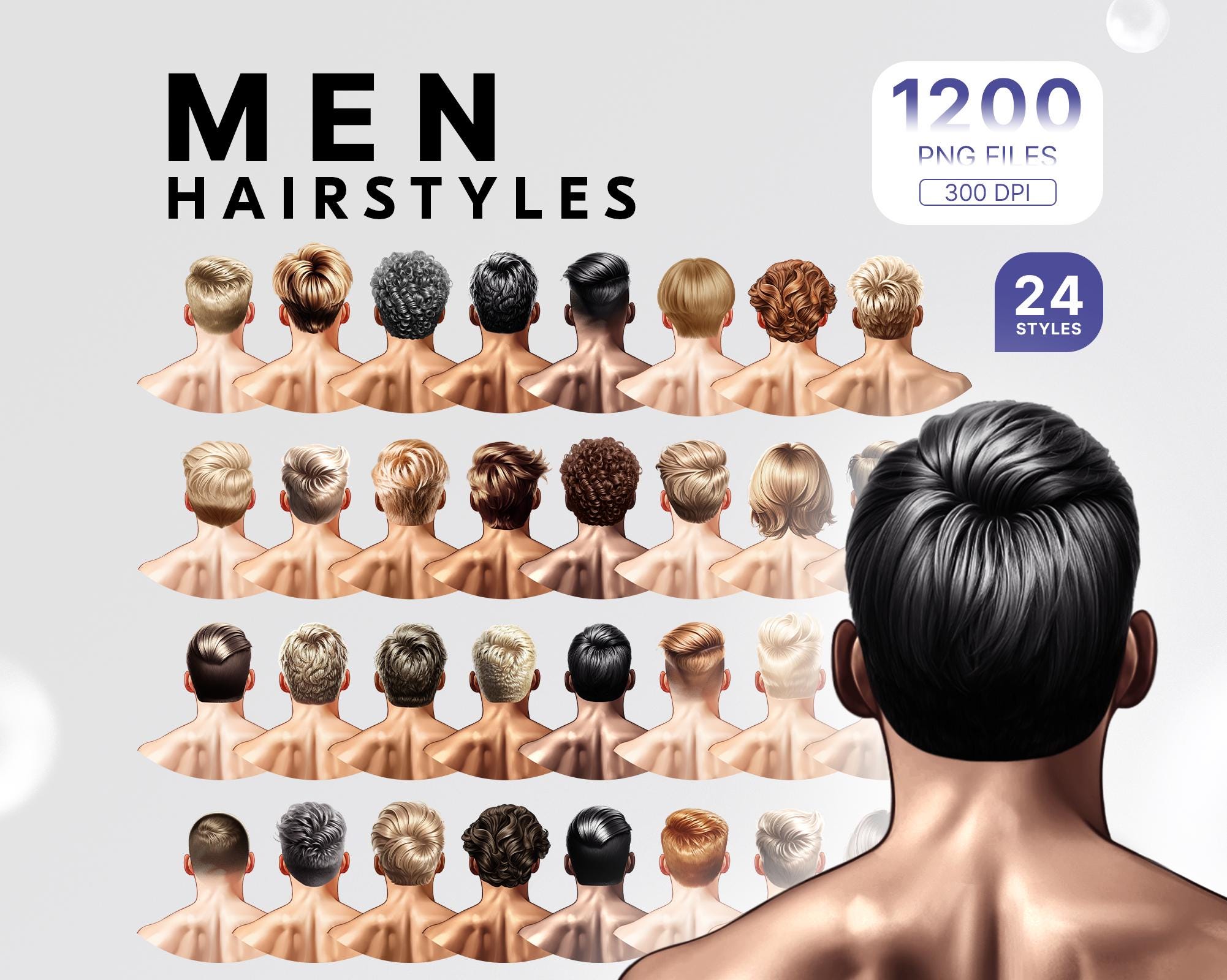 Men Hairstyles Clipart Set, 1200 PNG Files With 24 Styles, High