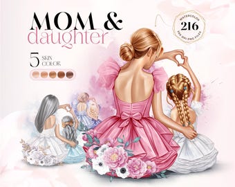 Mom Daughter Clipart PNG, DIY Family Portrait Kit