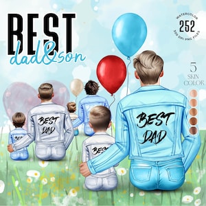 Best Dad and Son Watercolor Clipart, Customizable Father and Son Portrait Creator, 252 PNG Files, Commercial Use, Instant Download