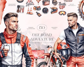 Kit di clipart per motocross, set di acquerelli per gare di moto da cross