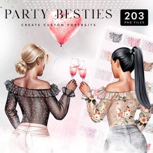 Creador de retratos personalizados de mejores amigas en fiestas: 203 archivos PNG: imágenes prediseñadas de moda para arte personalizado, ilustraciones de mejores amigas y proyectos de bricolaje