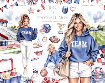 Football Mom Watercolor Clipart, Flag Football PNG, Game Day Team Mom