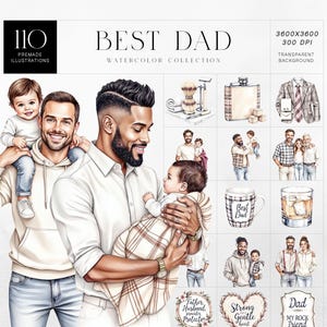 Meilleur papa aquarelle Clipart Bundle, père et enfant PNG, Illustration fête des pères, cadeaux messieurs graphiques pour sublimation, usage Commercial