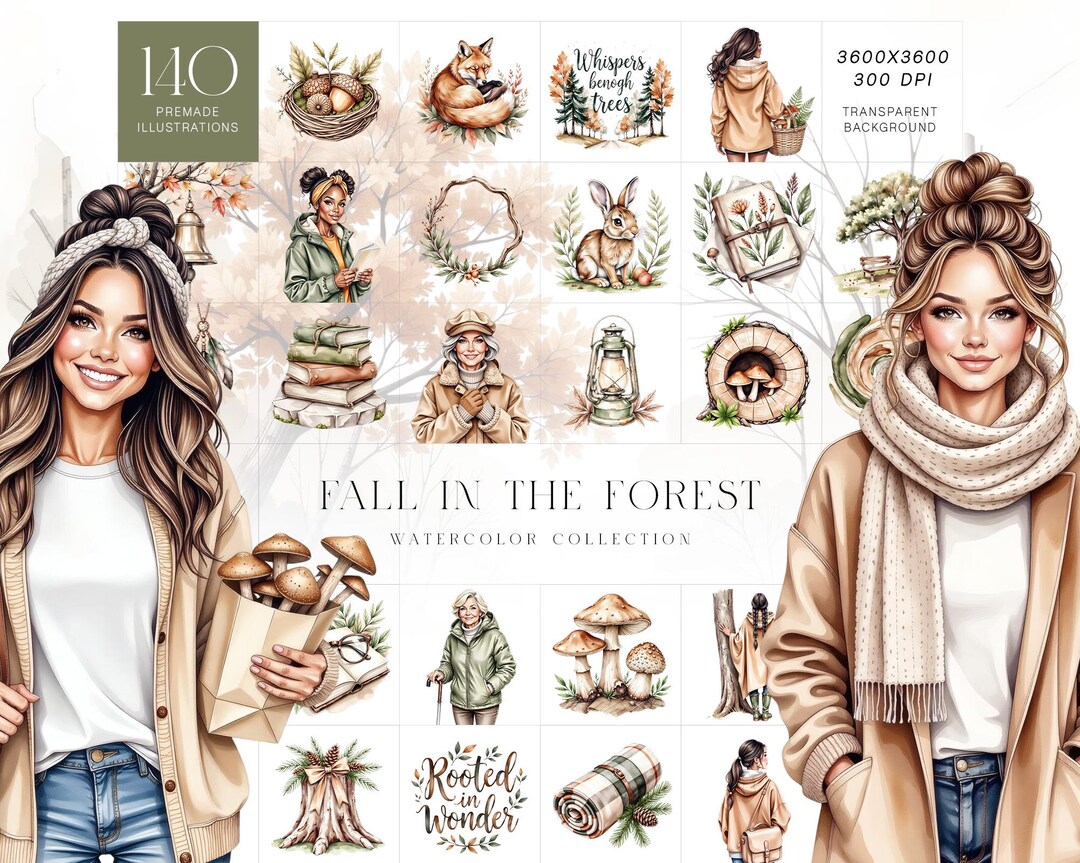 Autumn Forest Watercolor Clipart Set With Woodland Animals and Fall ...