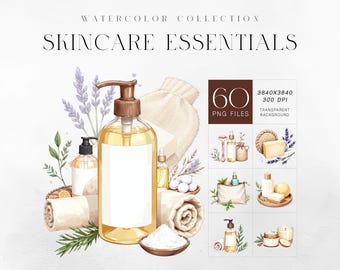 Skincare Clipart Kit, Watercolor Spa Elements Set