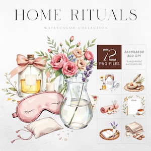 Home Rituale Aquarell Clipart Bundle | 72 Gemütliche Selbstfürsorge PNG | Gemütlicher Lebensstil | Für Planer Aufkleber und Sublimation | Kommerzielle Nutzung