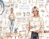 Yard Sale Clipart Kit, Vintage Thrift Finds PNG Set