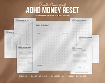 ADHD Money Reset Planner Printable, No Spend Challenge, Debt & Savings Tracker, Impulse Spending Workbook, Budget Binder PDF