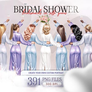 Benutzerdefinierte Brautjungfer Illustration in Seidenroben, Brautdusche Porträt, personalisiertes Brautpartygeschenk, Bachelorette Andenken Kunst