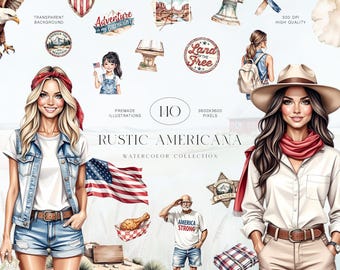 Rustic Americana Clipart Kit, Patriotic Country Summer Set