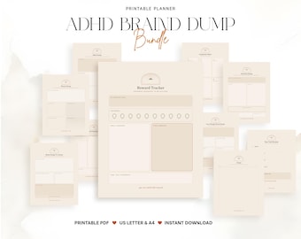 ADHD Brain Dump Printable Planner, Brain Dump Worksheet Bundle, Overwhelm Reset, ADHD Productivity PDF