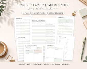 Parent Communication Binder Printable, Teacher Parent Contact Log, Student Communication Tracker, Conference Planner PDF