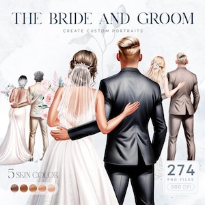 Hochzeit paar Clipart, Braut und Bräutigam benutzerdefinierte Porträt, elegante Hochzeit Illustration, PNG digitaler Download, personalisierte Hochzeit Kunst