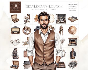 Gentleman Clipart Kit, Elegant Male Lifestyle Watercolor Set