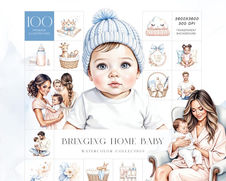 Watercolor Baby Clipart Set With Newborn Family and Motherhood ...