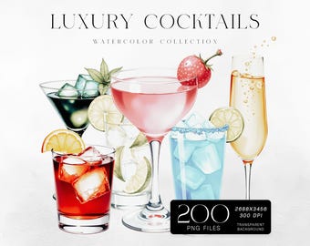 Aquarell Cocktail Clipart-Set - 200 PNG-Getränke-Illustrationen (kommerzielle Nutzung)