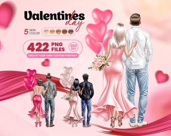Valentine's Day Custom Portrait Clipart | DIY Illustration Set (PNG Files)