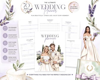 Wedding Planner Printable, 70 Page Wedding Binder, Bride Planning PDF