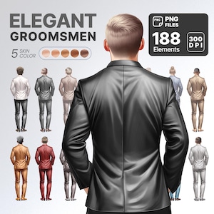 Elegantes Groomsmen Clipart Bundle - 188 PNG-Elemente mit 5 Hautton-Optionen, perfekt für Hochzeitseinladungen & DIY-Projekte