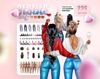 Besties in Jeans Clipart Bundle – Trendy Fashion Illustrations (PNG Files)