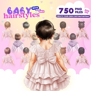 Baby Frisuren Clipart für Jungen und Mädchen - 750 PNG Dateien 300 DPI, bezaubernde Haar Optionen, kommerzielle Nutzung