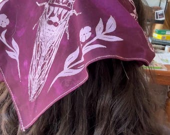 Cicada and leopard moth bandanna- Hand dyed and printed