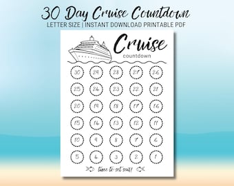 Cruise Countdown, 30 Day Printable Cruise Countdown, Cruise Countdown Calendar, Days Until Cruise Countdown, Vacation Countdown