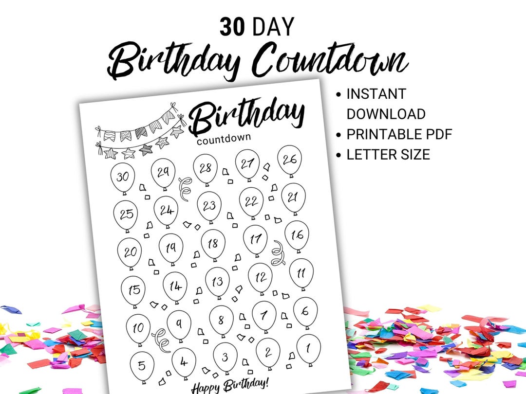 Birthday Countdown, Printable Birthday Countdown, Birthday Advent ...