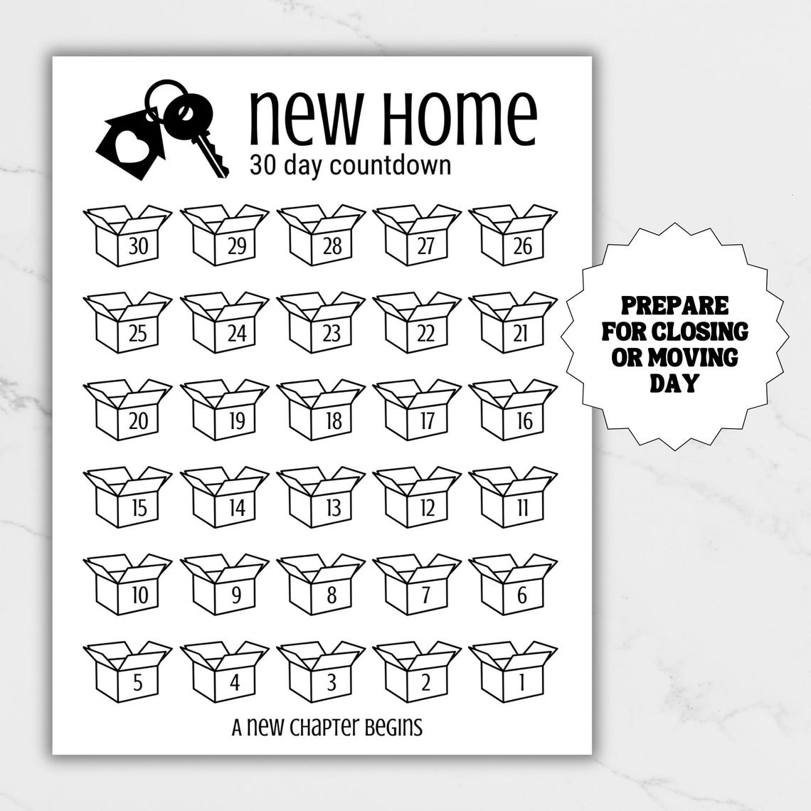 New Home Countdown, Moving Countdown, 30 Day Printable Countdown ...