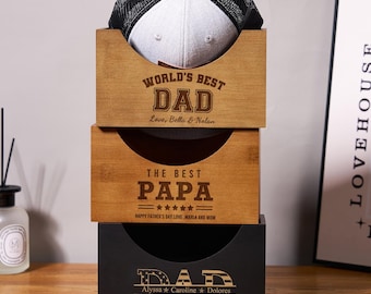 Porta cappelli in legno personalizzato, scatola porta cappelli in legno incisa, porta cappelli da baseball personalizzato, organizer per cappelli, supporto per cappelli, regalo per la festa del papà per marito e fidanzato.
