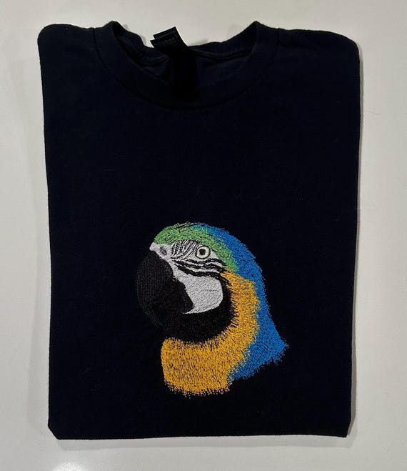 Embroidered Macaw Parrot Shirt Embroidered Blue and Gold Macaw