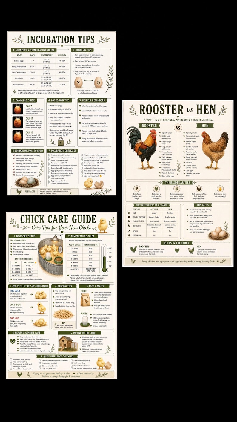 Chicken Hatching Guide Printable Bundle | Incubation Chart, Chick Care ...