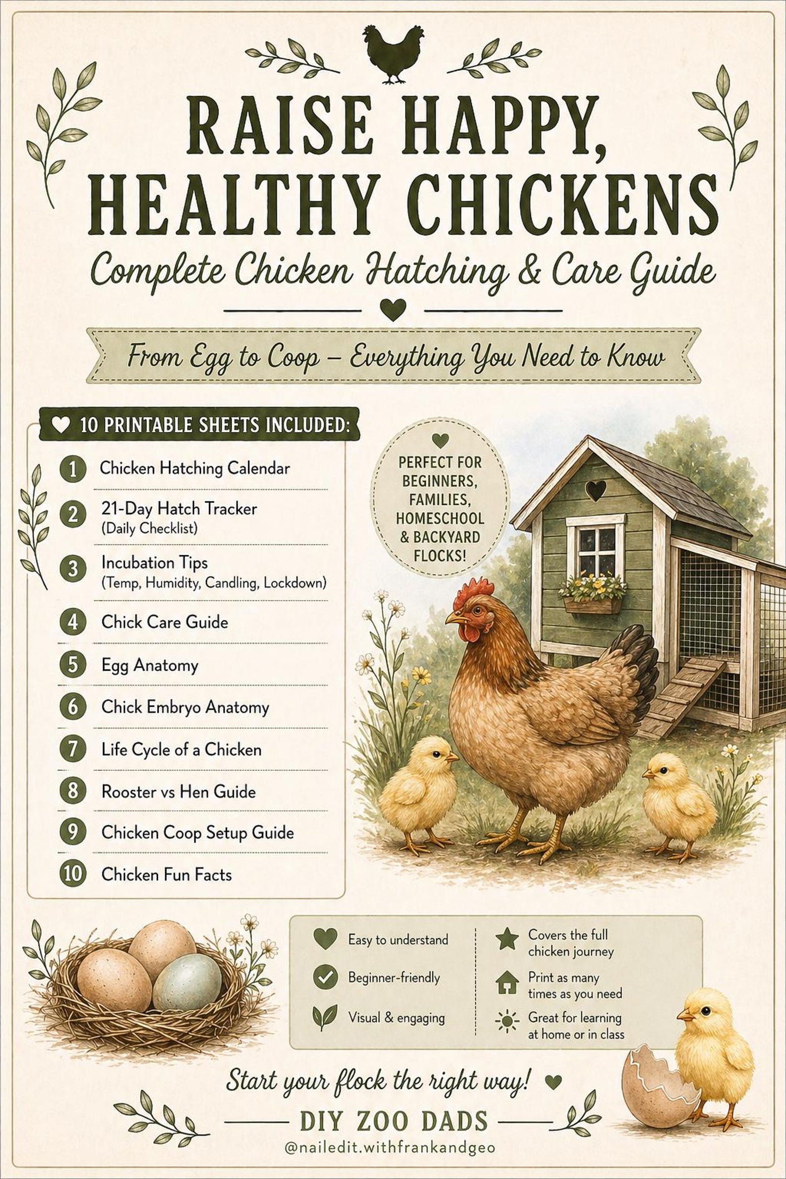 Printable Chicken Hatching Chart.pdf Chicken Hatching Guide Printable Bundle | Incubation Chart, Chick Care ...