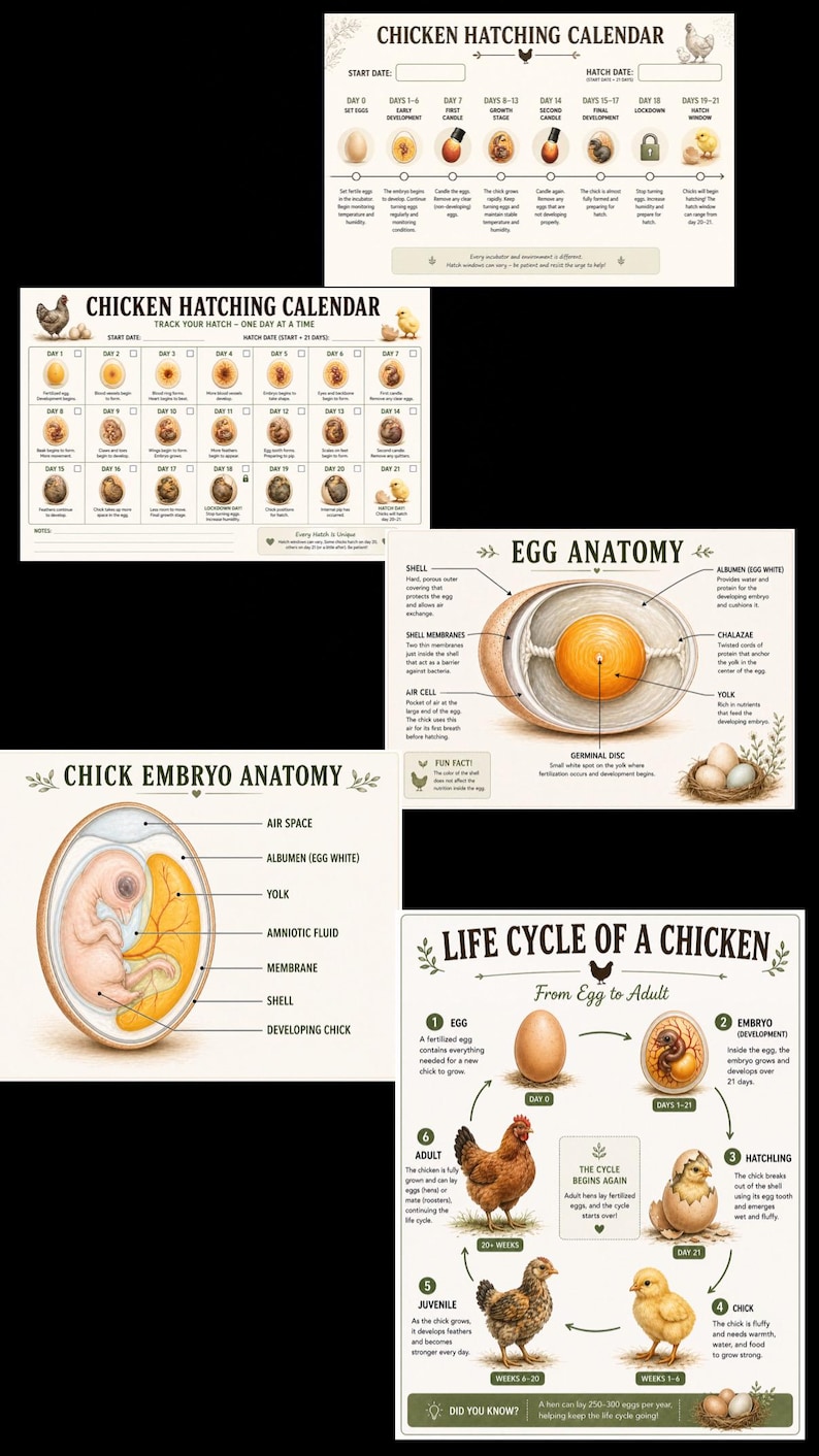 Chicken Hatching Guide Printable Bundle | Incubation Chart, Chick Care ...