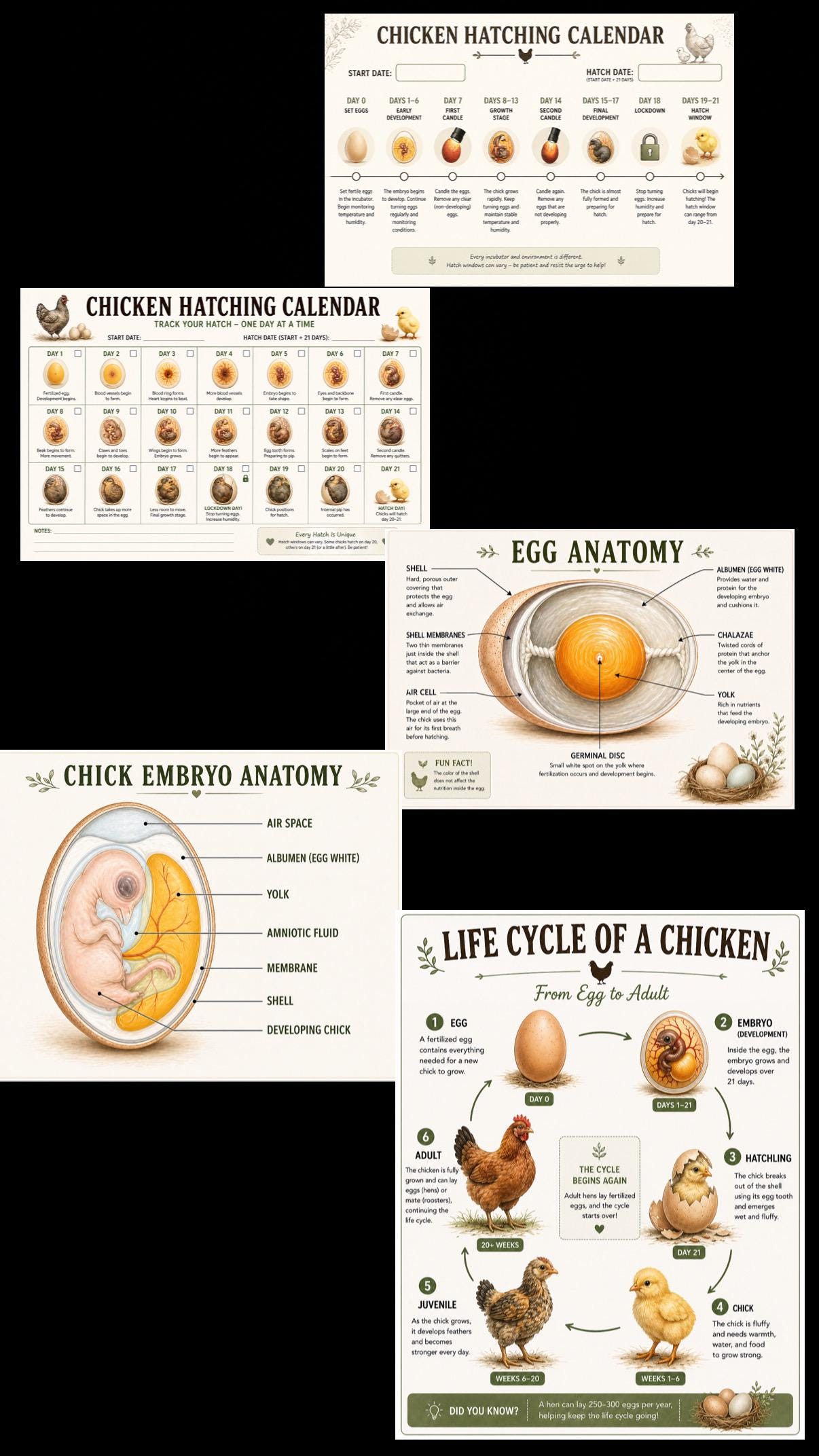 Printable Chicken Hatching Chart.pdf Chicken Hatching Guide Printable Bundle | Incubation Chart, Chick Care ...