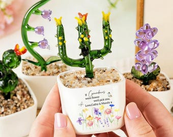 Maceta de vidrio soplado a mano, maceta de vidrio personalizada para mamá, regalo del Día de la Madre para mamá/abuela/nana, regalo de cumpleaños