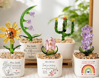 Custom Stained Glass Sunflower Potted Plant, Teacher Appreciation Thank You Gift, Unique Teacher Gift,  Glass Flower Desk Decoration