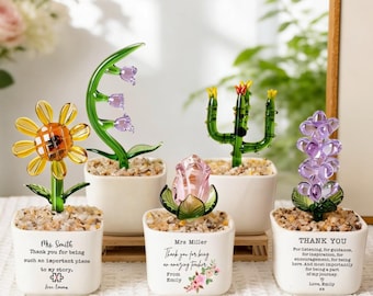 Custom Stained Glass Sunflower Potted Plant, Teacher Appreciation Thank You Gift, Unique Teacher Gift,  Glass Flower Desk Decoration