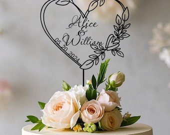 Bröllopstårtdekoration med hjärta och datum, personlig tårtdekoration i hjärtform, jubileumstårtdekorationer, flera färger tillgängliga