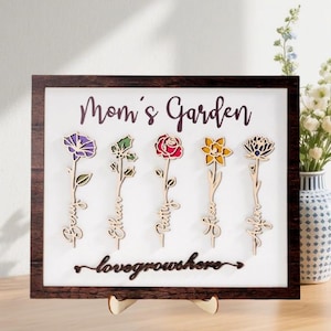 Regalo para el Día de la Madre, Letrero personalizado con flores para el mes de nacimiento, Letrero de madera para el jardín de la abuela, Regalo para mamá y abuela