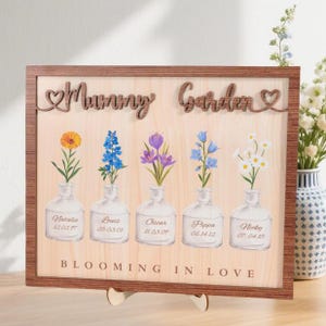 Flores personalizadas para el mes de nacimiento, Día de la Madre, Letrero de madera personalizado para el jardín de la abuela, Regalo para mamá, Regalo para la abuela, Regalo para el Día de la Madre para ella